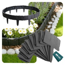 VOUNOT 80 x Garden Edge Border Cobbled Stone Effect Lawn Fence 20 Meter, Grey
