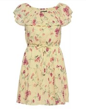 Lauren Ralph Lauren Womens Yellow Floral Crinkled Cotton Dress Elastic Waist 8