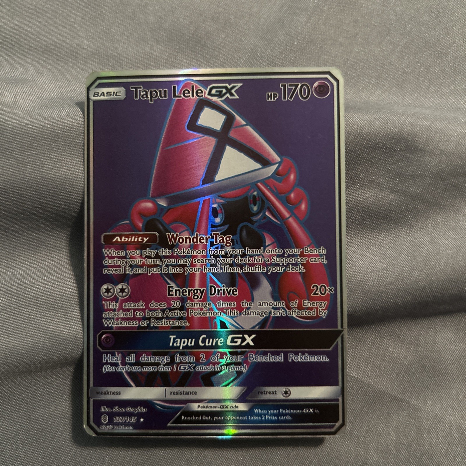 Pokemon Tapu Lele GX Full Art Holo Card Guardians Rising 137/145