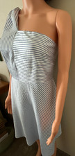 BANANA REPUBLIC BLUE WHITE STRIPED ONE SHOULDER DRESS SZ 6 LINED SIDE ZIP