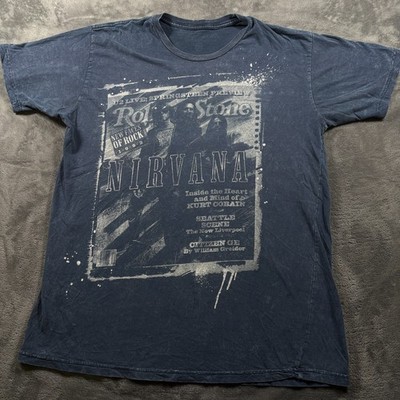 Vintage Rolling Stone Collection T-Shirt Mens Large Blue Nirvana Graphic Print