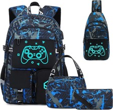 Ergonomic 4PCS School Backpack Set for Boys with USB Port - Cool Luminous Design
