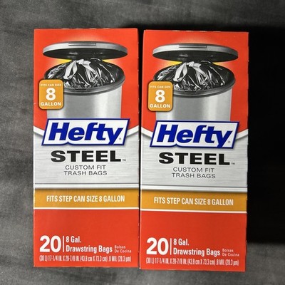 2 Steel Custom Fit I Size Drawstring Trash Bags Black, Discounted 8 Gal, 20 Ct