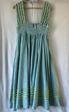 Oli & Hali mineral washed midi dress aqua frilled Smocked 100% cotton Medium