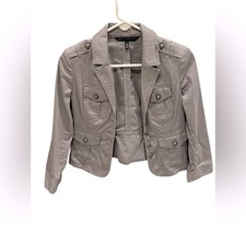 White House Black Market Gray Peplum Moto Jacket Button Down Size 2