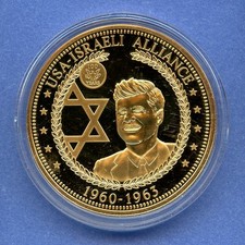 2017 JFK Kennedy USA-Israel Alliance 24k Gold Gilded Proof Medal Acrylic Case