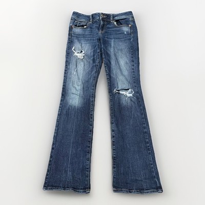 American Eagle Jeans Womens 4 Kick Boot Cut Low Rise Medium Wash  Distressed