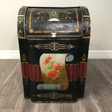 Antique Tin Roll Top General Store Tea Spice Bin Display Hand Painted USA Ohio