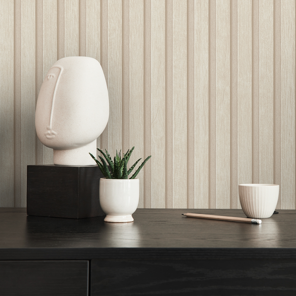Vinyl Holzlatten Tapete 39109-6 Creme Texturiert As Creation Paneele Look-image