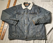 VTG Wrangler Jacket Mens Large Blue M-159 Made In USA Flannel Lined Trucker Barn