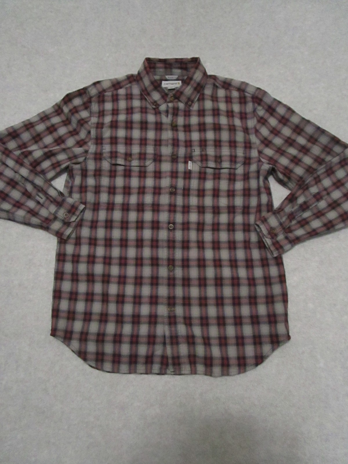 Carhartt Shirt Mens Medium Gray Plaid Flannel Button Down Workwear