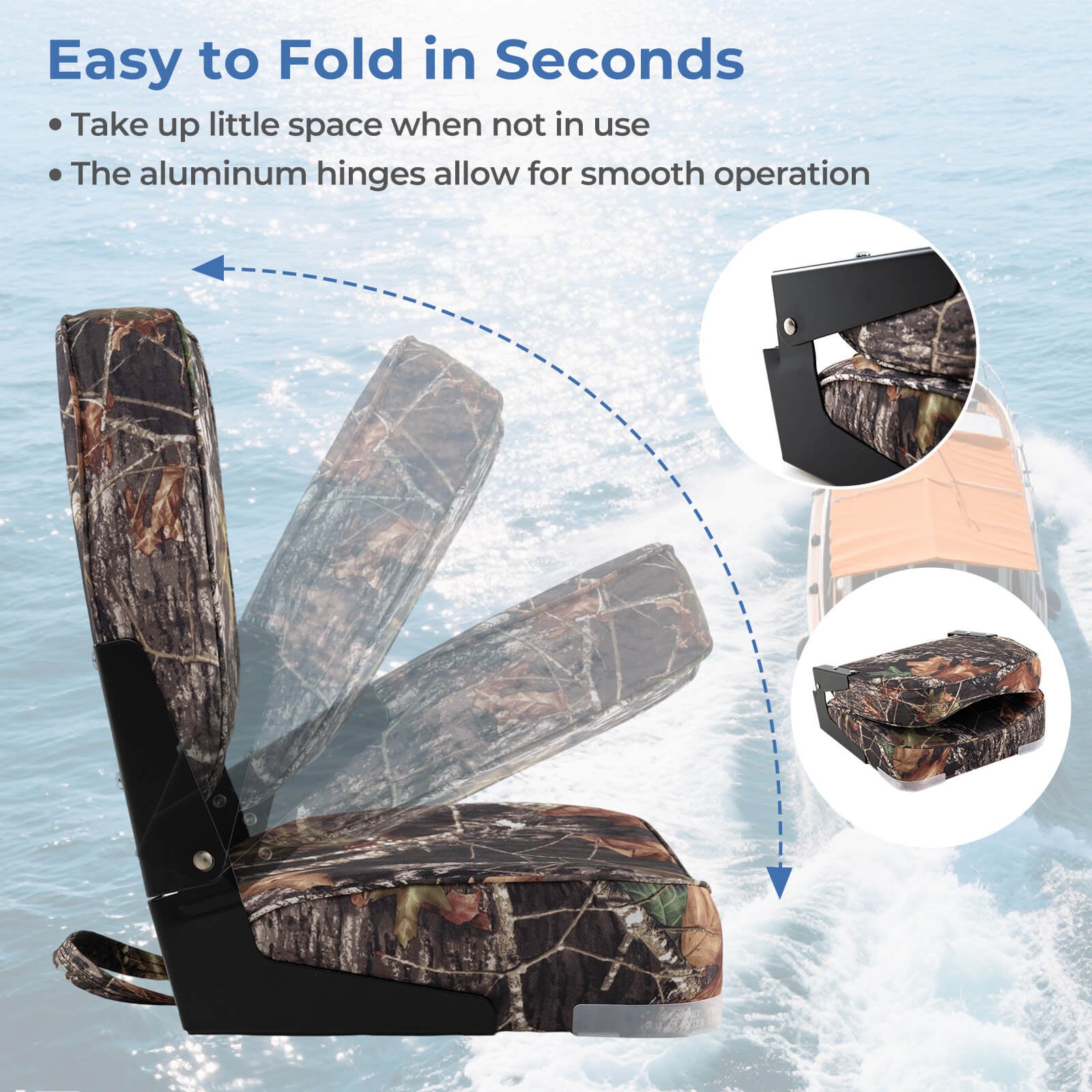 2-Pack Folding Boat Seats w/ Thick Sponge Padding Fixing Bolts Hinges