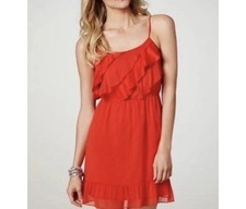 American Eagle Womens Dress Orange Red Small Straps Chiffon Ruffle Summer Dress