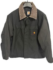Vintage Carhartt Black Barn Chore Logo Jacket Quilt Lined Brown Cord Trim 2XL