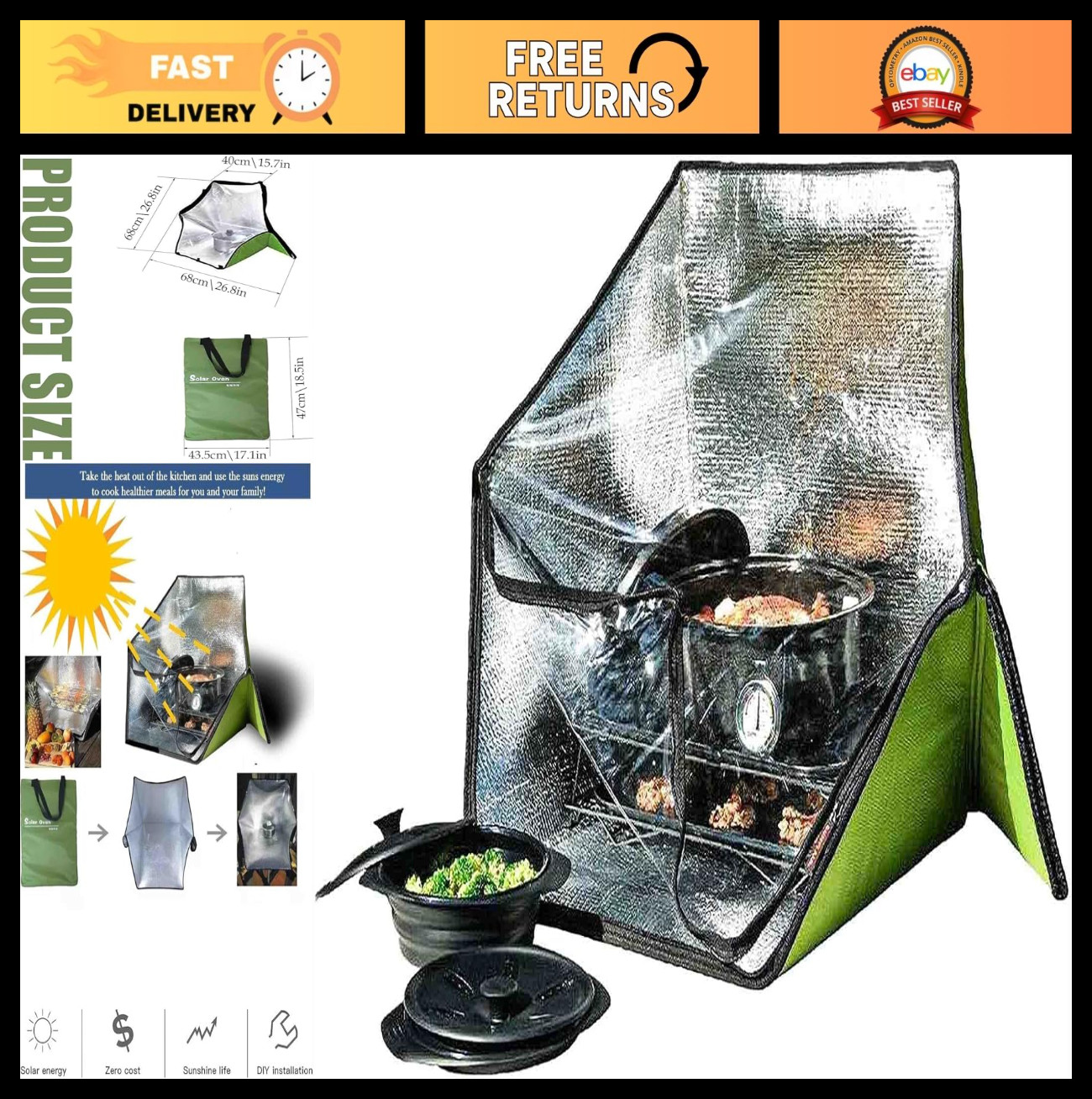 Portable Solar Oven Bag For Outdoor Cooking, Camping, Travel - Emergency Tool