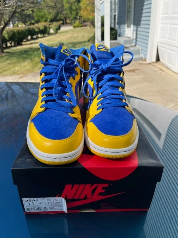 Air Jordan 1 ретро оригинальные высокие Laney желтые синие замшевые (555088-707) 9,5/10 размер 11 - Изображение 3 из 4