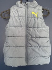 Puma Kids Blue Puffer Vest Size XS 5/6 Yellow Logo Side Pocket