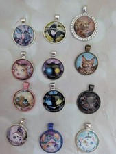 Lot of 12 Cat Pendants Handmade Fantasy Cat Kitten Charms Jewelry