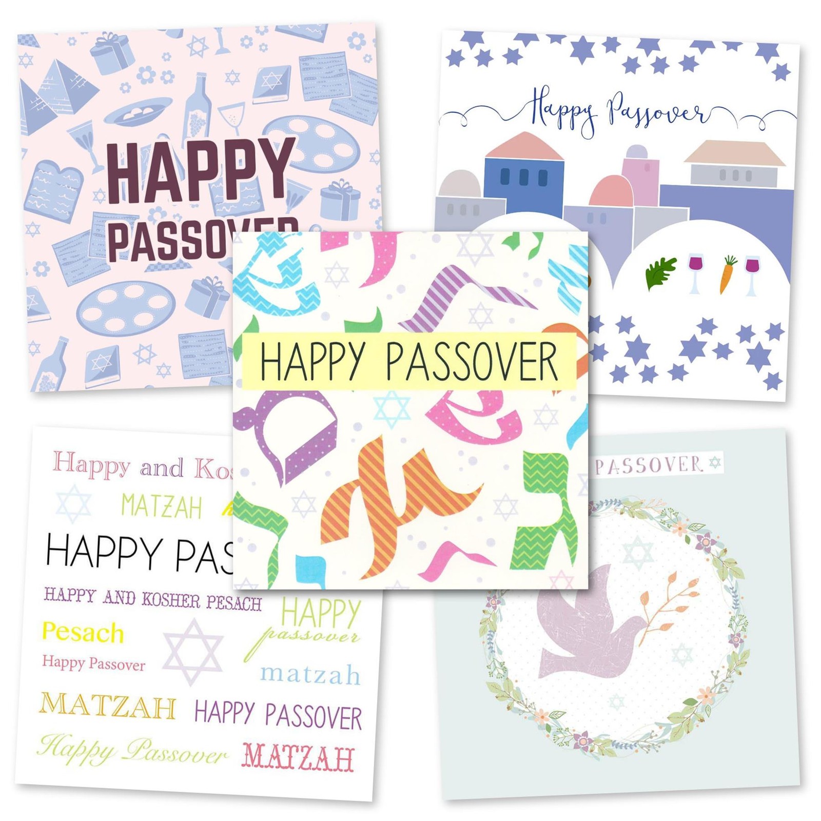 Assorted Passover Cards and Envelopes Pack of 5 Pesach Jewish
