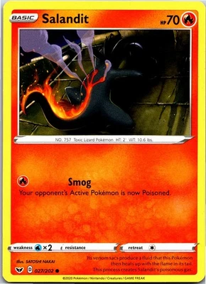 Salandit Common SWSH01: Sword & Shield Base Set 027/202 NM - Image 1 of 2