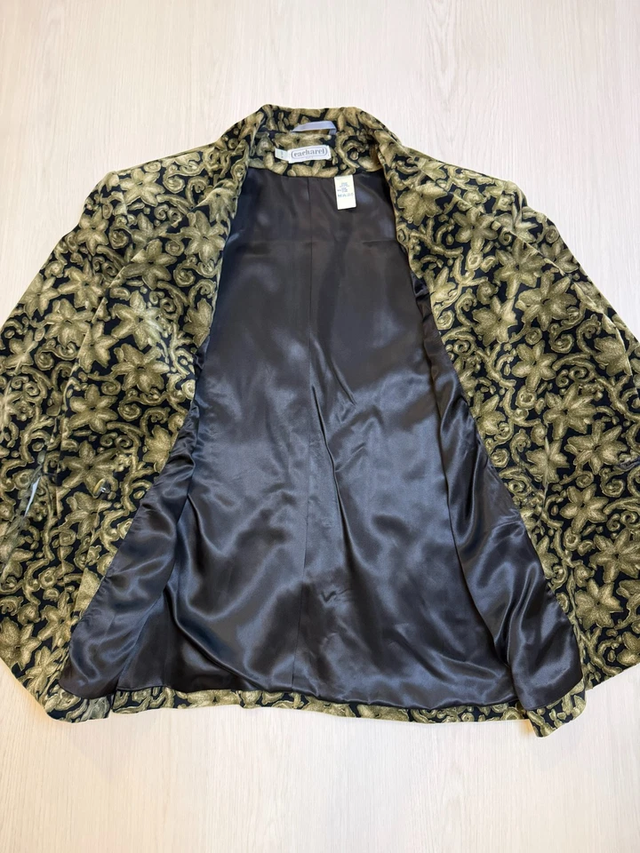 Cacharel Paris Women's Velvet Blazer 38/40 Black Gold Floral Made in France - Bild 4 von 4