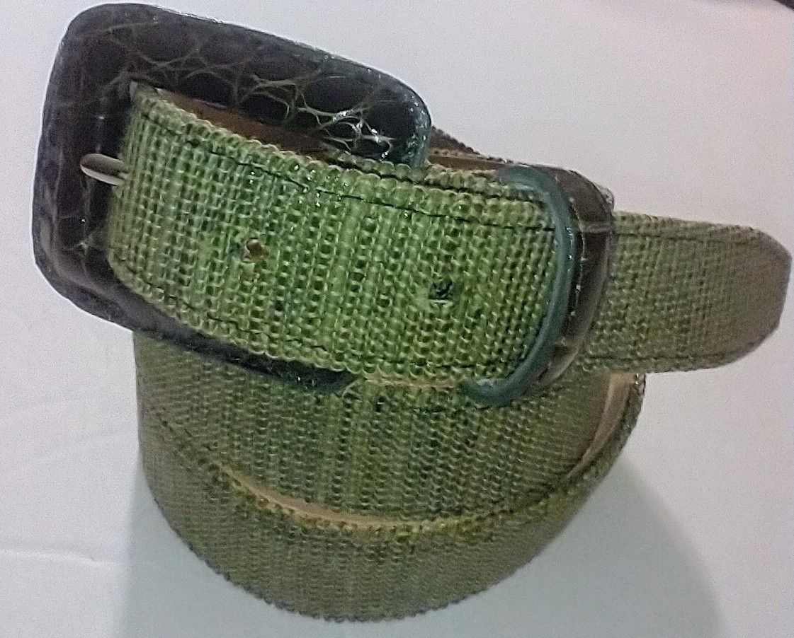 Womens Green WCM New York Leather-back Textured Fabric Belt  display picture 1