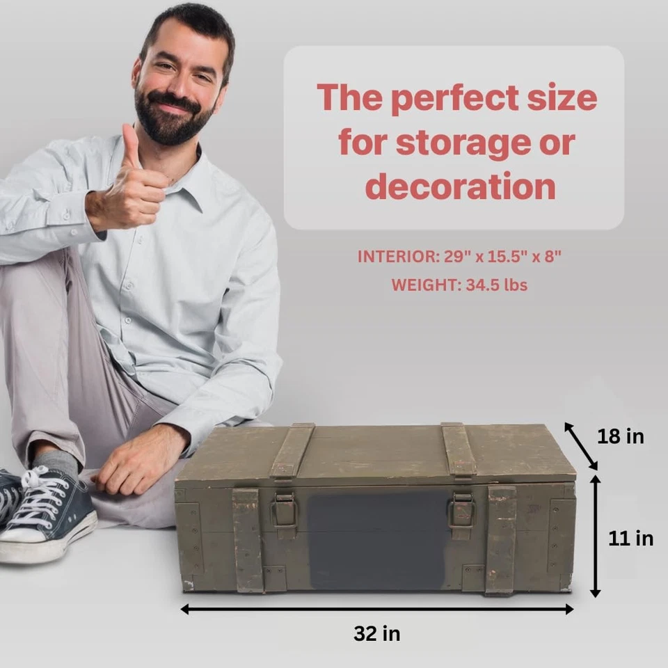 Armario militar - Baúl de madera estilo vintage rústico del ejército, granada de munición... Foto 4 de 4