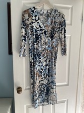 David Nieper Fixed Wrap Ruched Front Print Stretch Jersey Midi Dress  - Size 10