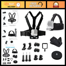 Universal Action Camera Accessories Kit - Chest Strap, Head Mount, Clips  More