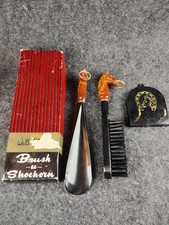Vintage Horse Head Brush and Shoe Horn Set with Wall Plaque Hanger in box