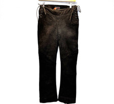 Vintage 90s Ralph Lauren Suede Leather Pants Size 0 Brown Lace Up Low Rise RARE