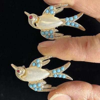Vintage Swallow Scatter Pins Lot Of Two Pearl Belly Sparrow Bird