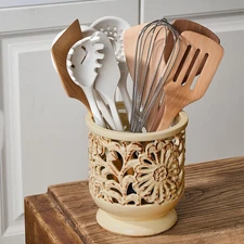 Farmhouse Kitchen Utensil Holder for Countertop, Ceramic Large Cooking Utensil C