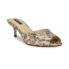 Women's Nine West Luvlie Kitten Heel Dress Sandals Gold Shimmer Leopard