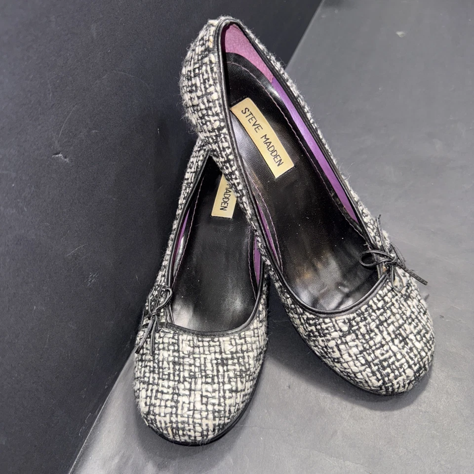 Steve Madden 紫色风格黑色 Y2K 复古毛圈蝴蝶结鞋头小猫高跟鞋 8B — 第 3/4 张图片