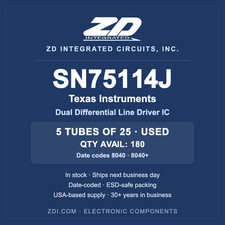 Texas Instruments SN75114J Dual Differential Line Driver IC Used 5 Tubes of 25