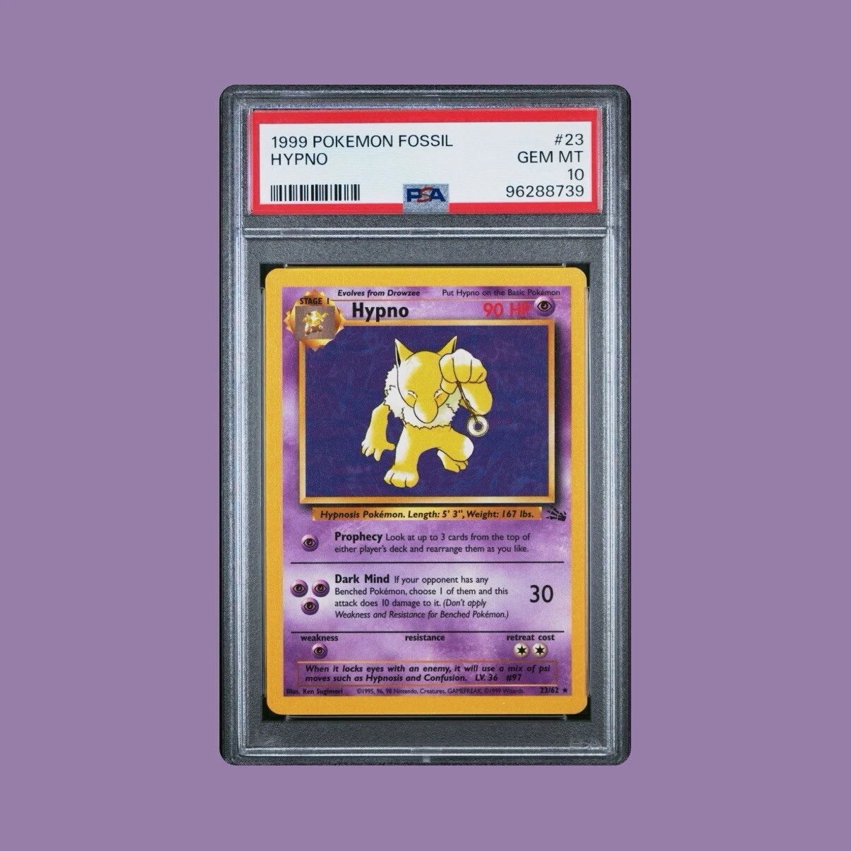1999 Pokemon Fossil #23 Hypno Non-Holo PSA 10