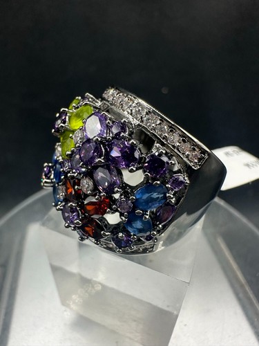Anello multicolore cocktail argento rutenio vari tagli zirconi 884 - Foto 8 di 8