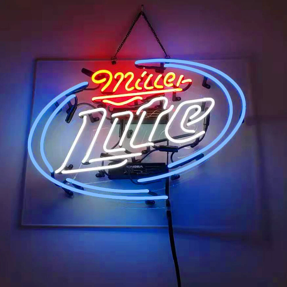 Miller Lite Neon Beer Sign Home Bar Store Pub Decor Vintage Neon Bar Signs 19x15