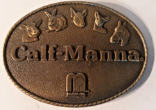 belt buckle 1970s oval Calf-Manna Pro livestock feed farmer 3.25" long