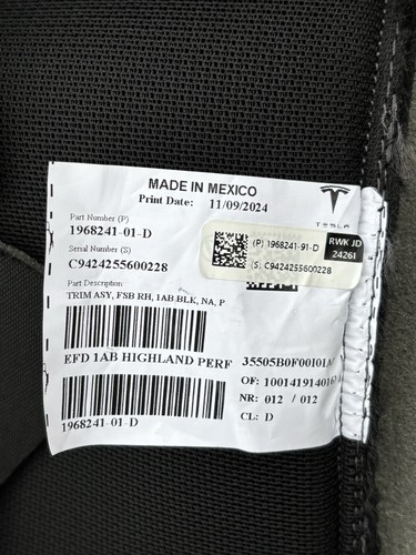 2024 Tesla Model 3 Highland Seat Cover 1968241-01-D Black - Bild 3 von 4