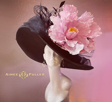 Black Kentucky Derby Hat Pink Flower Royal Ascot Bridal Melbourne Cup Del Mar