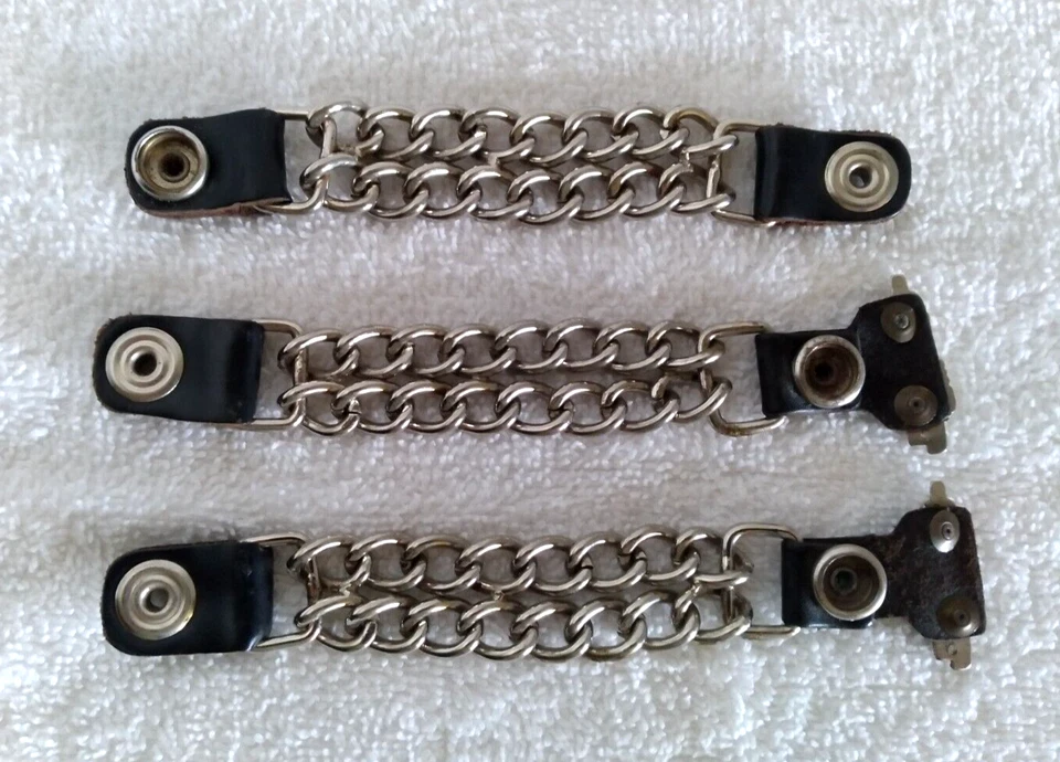 Double Metal Chain Leather Vest Extenders 5" Snap On, Set of 3, Biker - Image 3 of 3