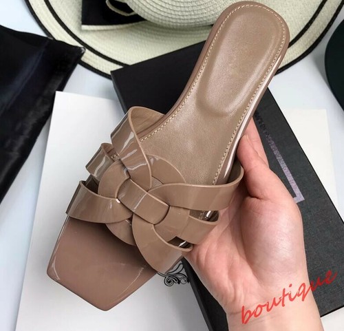 Women's Patent Leather Flat Slippers Casual Sandals Slides Square Open Toe Shoes - Imagen 7 de 29