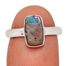 Natural Boulder Opal - Australia 925 Sterling Silver Ring Jewelry s.6.5 CR67536