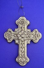 Vintage Ornate Large Resin Gold Cross Christmas Ornament 7.5  SALE 