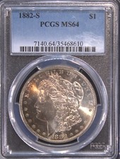 1882-S Morgan Silver Dollar $1 MS 64 PCGS-Orange Crescent Toned Beauty