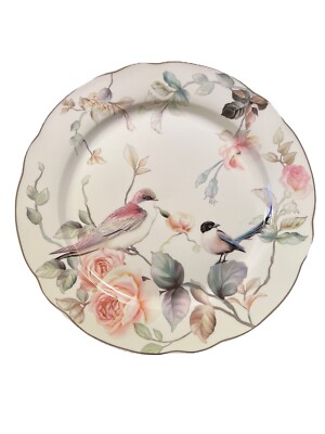 NEW Grace Teaware Floral Birds Porcelain Dinner Plates 11  Set of 4