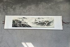 Hand Painted Watercolour Chinese Landscape Painting on a Silk Scroll Frame