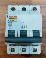 Merlin Gerin MCB 16 Amp Triple Pole 3 Phase Breaker Type C 16A C60HC316 25673